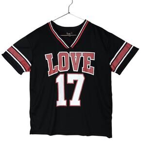Love Love 17 Women's Jersey Black and Red V Neck Short Sleeve Size 1X
